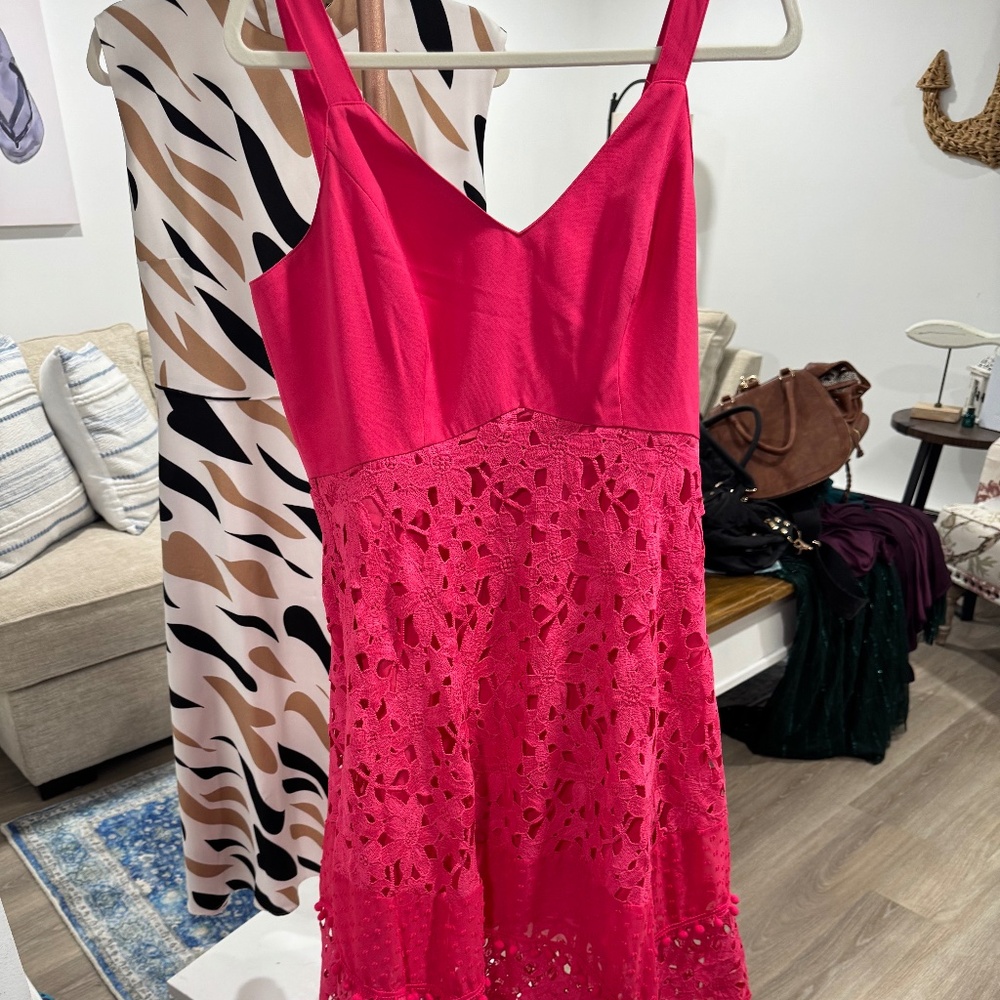 Boston Proper hot pink crotchet maxi dress SIZE MEDIUM